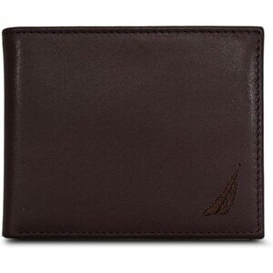Nautica Men's Bifold Leather Brown Wallet RFID Blocking ID Window Card Slots